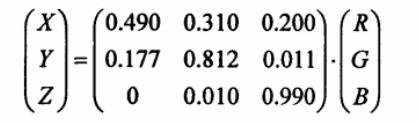 XYZ和RGB顏色空間關系